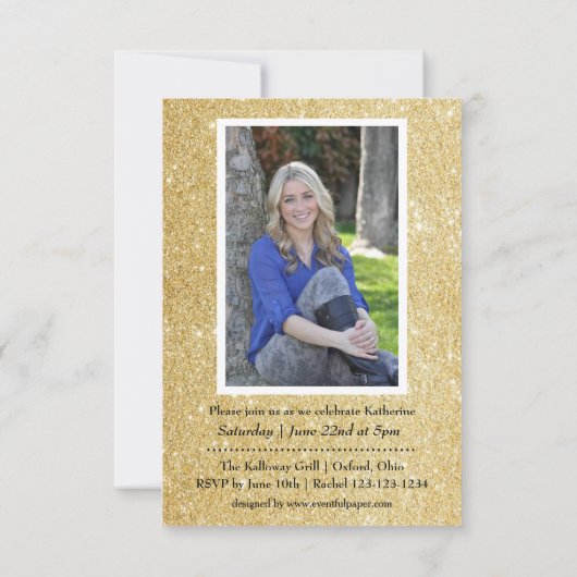 Gold Glitter Paars 3x5 Afstudeerder Aankondiging (Achterkant)