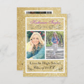 Gold Glitter Paars 3x5 Afstudeerder Aankondiging (Voorkant / Achterkant)