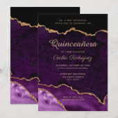 Gold Glitter Paars Agate Quinceanera Kaart (Voorkant / Achterkant)