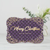 Gold Glitter Paarse Buffalo met kerstkaarten Feestdagenkaart (Staand voorkant)