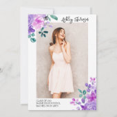 Gold glitter paarse foto afstuderen kaart (Achterkant)