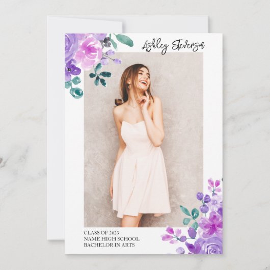 Gold glitter paarse foto afstuderen kaart (Achterkant)