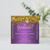 Gold Glitter Paarse Graduation Party Kaart (Staand voorkant)