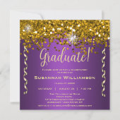Gold Glitter Paarse Graduation Party Kaart (Voorkant)
