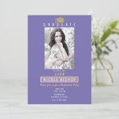 Gold Glitter Paarse Marble Glam Graduation Party Kaart (Staand voorkant)