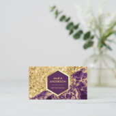 Gold Glitter Paarse Marble Makeup Artist Visitekaartje (Staand voorkant)