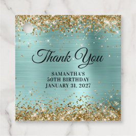 Gold Glitter Pale Turqoise 50th Birthday Thank You Bedankjes Labels