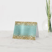 Gold Glitter Pale Turquoise Foil Bedankkaart (Achterkant)