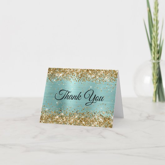 Gold Glitter Pale Turquoise Foil Bedankkaart (Voorkant)