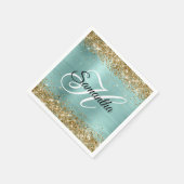 Gold Glitter Pale Turquoise Foil Monogram Servet (Hoek)