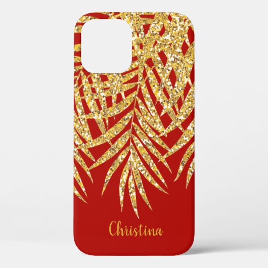 Gold Glitter Palm Fronds Name Persoonlijke Red Case-Mate iPhone Case (Achterkant)