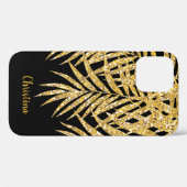 Gold Glitter Palm Fronts Name Personalized Black Case-Mate iPhone Case (Achterkant (horizontaal))