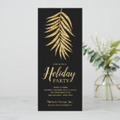 Gold Glitter Palm op Black Kerstparty uitnodiginge (Staand voorkant)