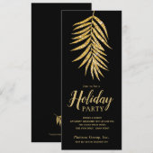 Gold Glitter Palm op Black Kerstparty uitnodiginge (Voorkant / Achterkant)