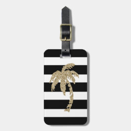 Gold Glitter Palm Tree Black/White Bagagelabel