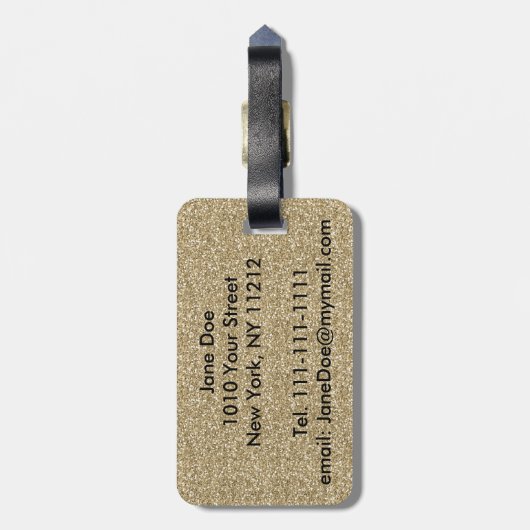 Gold Glitter Palm Tree Black/White Bagagelabel (Achterkant verticaal)