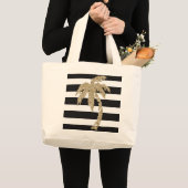 Gold Glitter Palm Tree Black White Stripe Canvas t Grote Tote Bag (Voorkant (product))
