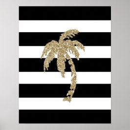 Gold Glitter Palm Tree (zwart/wit streep) Poster