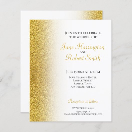 Gold Glitter Paper Weduwen Uitnodiging (Voorkant / Achterkant)