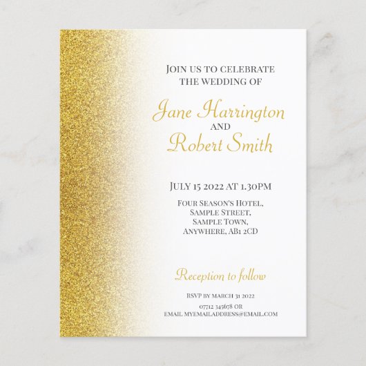 Gold Glitter Paper Weduwen Uitnodiging (Voorkant)