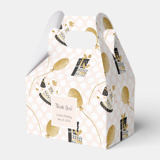 Gold Glitter Party Balloons Kind Birthday Hartelij Bedankdoosjes (Voorkant Zijde)