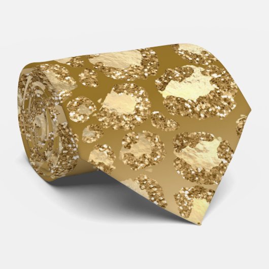 Gold Glitter Party Leopard Print Stropdas (Opgerold)
