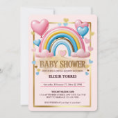 Gold Glitter Pastel Hearts en Rainbow Baby shower Kaart (Voorkant)
