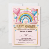 Gold Glitter Pastel Hearts en Rainbow Baby shower Kaart (Voorkant)