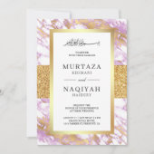 Gold Glitter Pastel Lavender Marble Muslim Wedding Kaart (Voorkant)