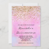Gold Glitter Pastel Pink Waterverf Quinceañera Kaart (Voorkant)