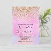 Gold Glitter Pastel Pink Waterverf Quinceañera Kaart (Staand voorkant)