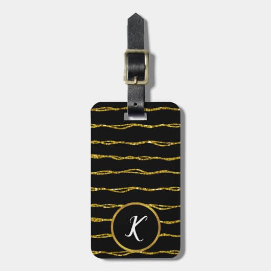 Gold Glitter Pattern en Black Bagagelabel (Voorkant verticaal)