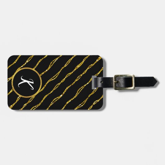 Gold Glitter Pattern en Black Bagagelabel (Voorkant horizontaal)