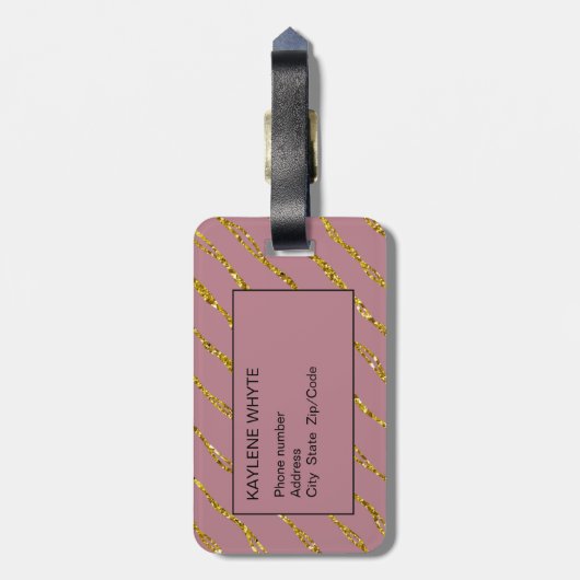 Gold Glitter Pattern en Blush Pink Bagagelabel (Achterkant verticaal)