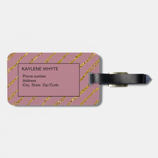 Gold Glitter Pattern en Blush Pink Bagagelabel (Achterkant horizontaal)
