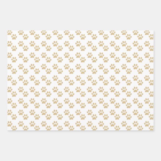 Gold Glitter Paw Prints Pet Lovers Holiday Inpakpapier Vel (Voorkant 3)