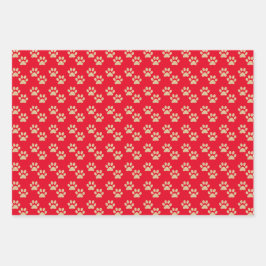 Gold Glitter Paw Prints Pet Lovers Holiday Inpakpapier Vel