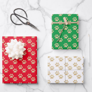 Gold Glitter Paw Prints Pet Lovers Holiday Inpakpapier Vel