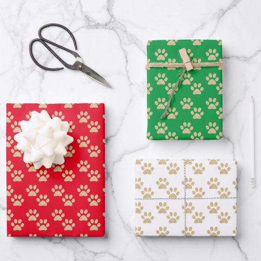 Gold Glitter Paw Prints Pet Lovers Holiday Inpakpapier Vel (Voorkant)