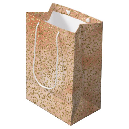 Gold Glitter Peach-Roos — afdrukken Medium Cadeauzakje (Voorkant Gekanteld)