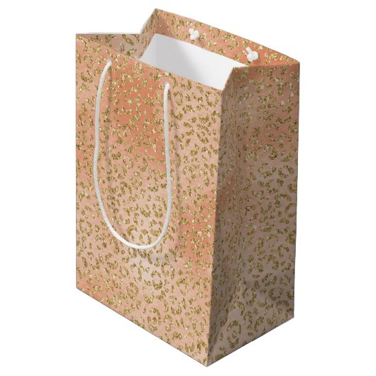 Gold Glitter Peach-Roos — afdrukken Medium Cadeauzakje (Achterkant Gekanteld)