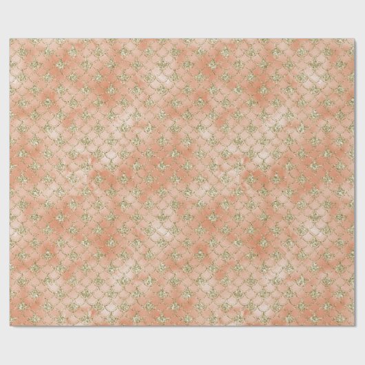 Gold Glitter Peach Roos Mermaid Cadeaupapier (Vlak)