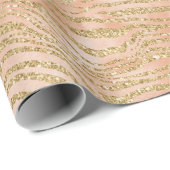 Gold Glitter Peach Roos Zebra Print Cadeaupapier (Rol Hoek)