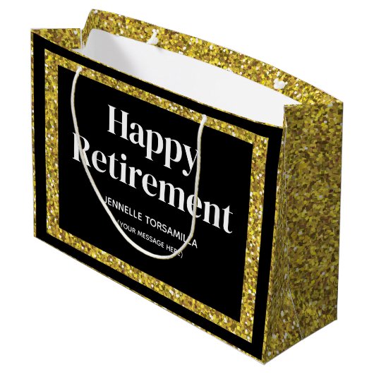 Gold Glitter Pensioen Partij Groot Cadeauzakje (Achterkant Gekanteld)