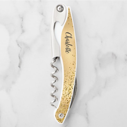 Gold Glitter Personalized Bridesmaid Kurkentrekker (Voorkant)