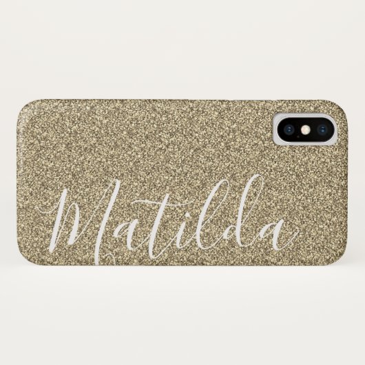Gold Glitter Personalized Name Script Case-Mate iPhone Case (Achterkant (horizontaal))