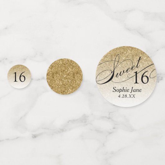 Gold Glitter Personalized Sweet 16 Confetti (Achterkanten)