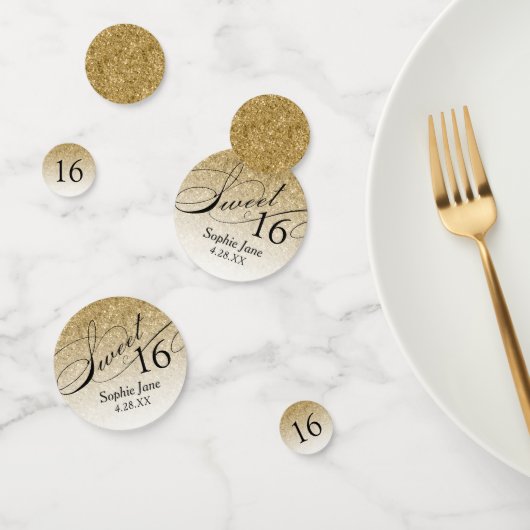 Gold Glitter Personalized Sweet 16 Confetti (Groep)