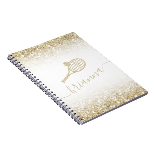 Gold Glitter Personalized Tennis Notitieboek (Rechterzijde)