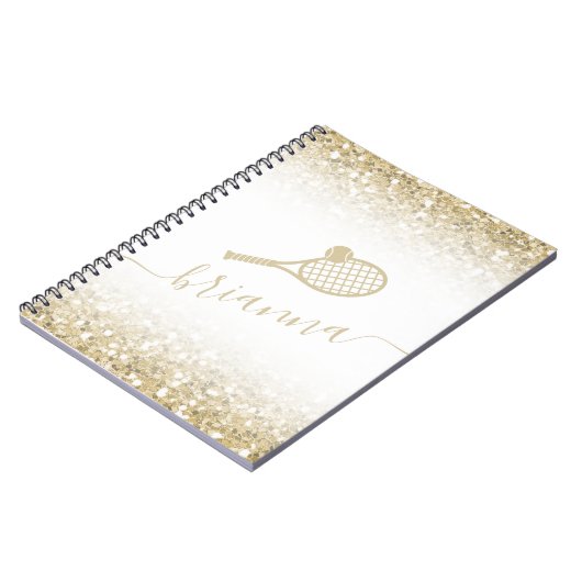 Gold Glitter Personalized Tennis Notitieboek (Linkerzijde)